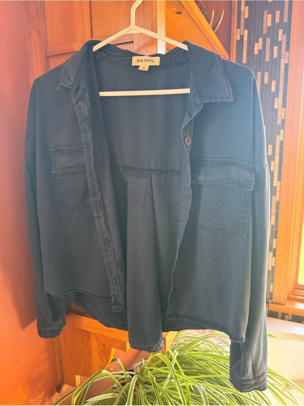 Rag Poets Dark Blue Button-Up Shirt Jacket